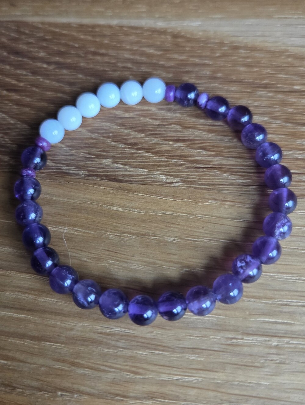 Amethyst & Chalcedony Beaded Stretch Bracelet | Handmade